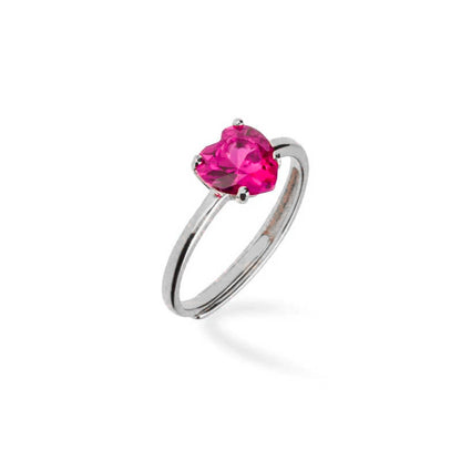 anello cuore solitario fucsia in argento 925