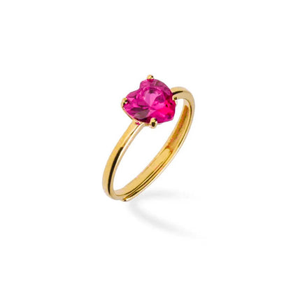 anello solitario zircone fucsia oro in argento 925