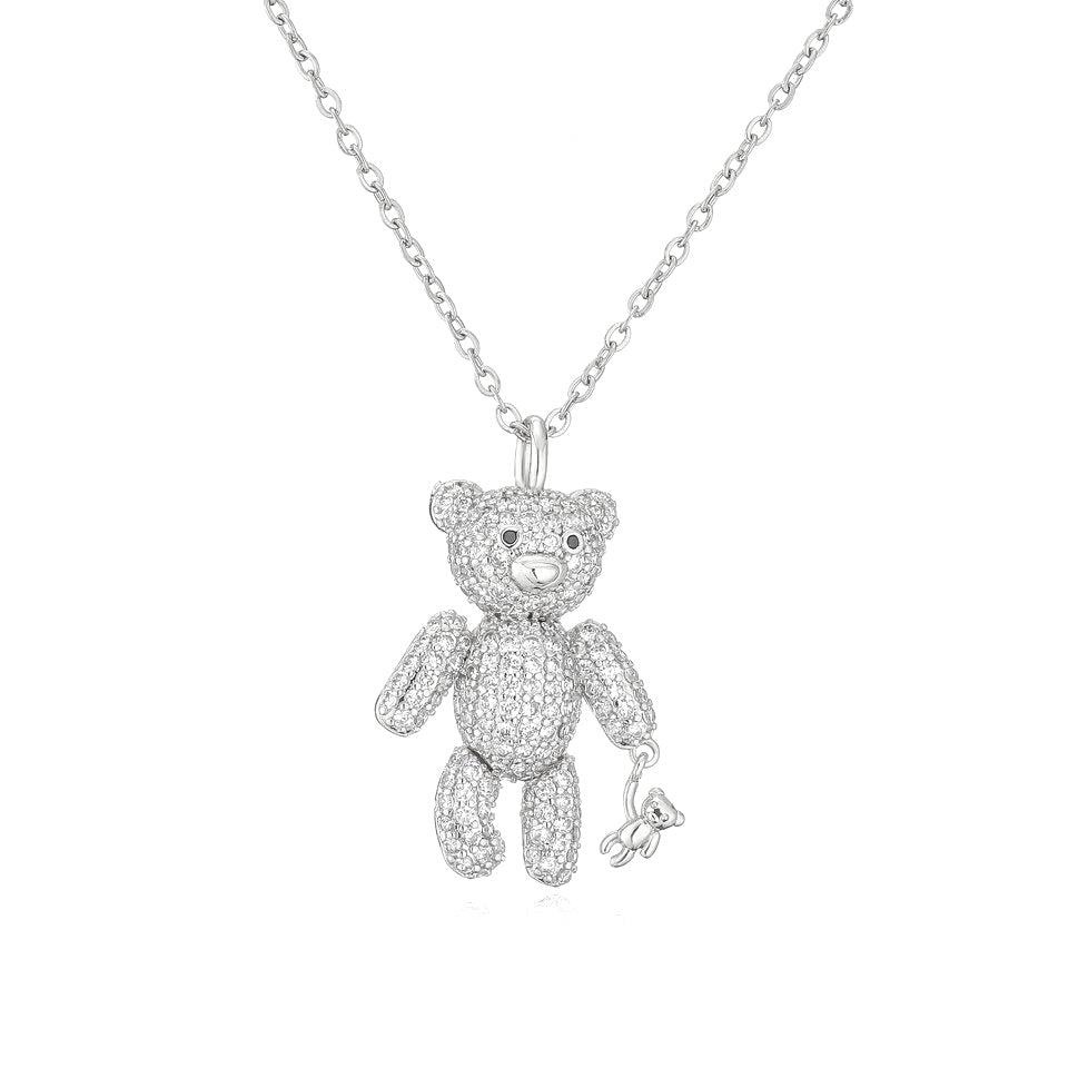 collana con ciondolo teddy bear in argento 925 e zirconi