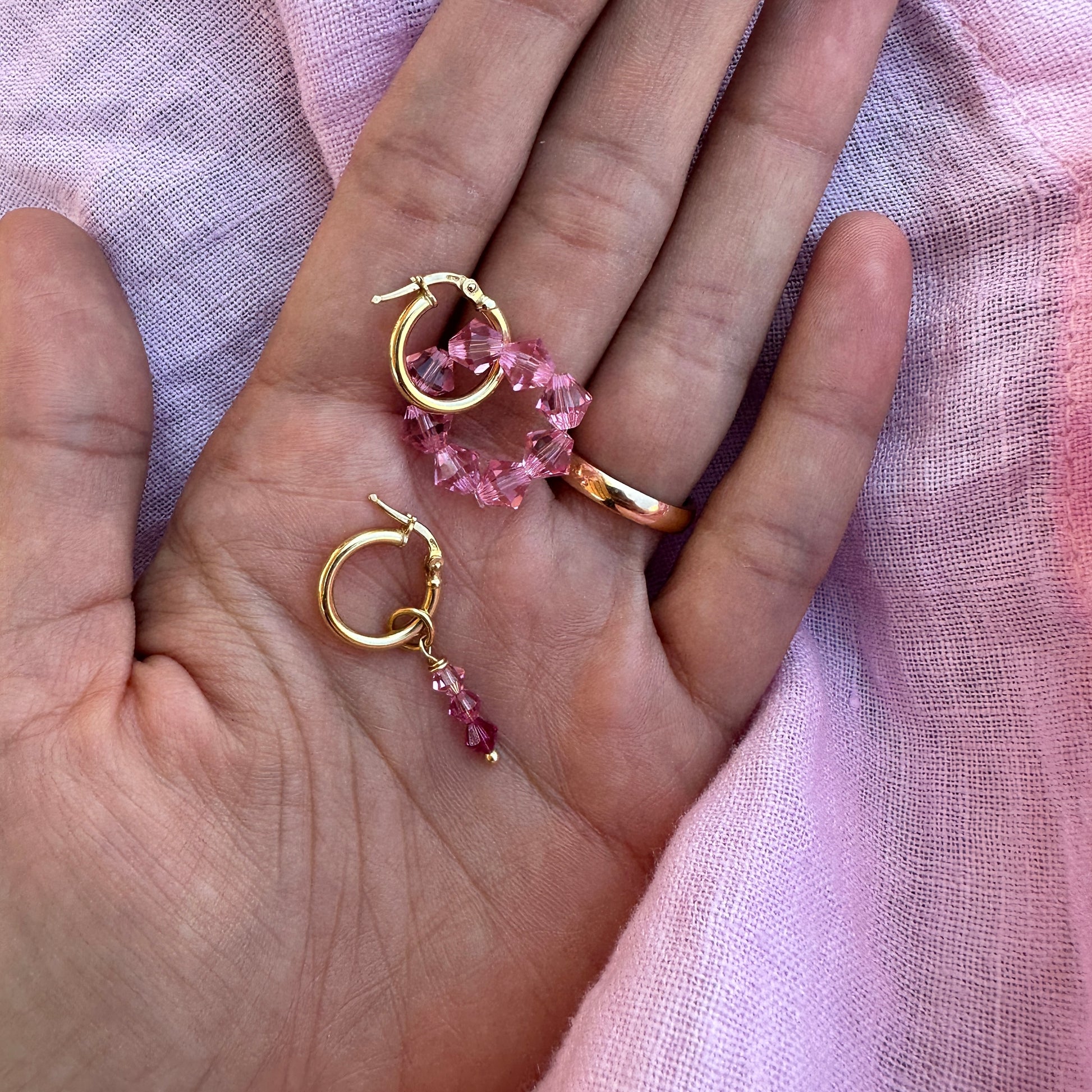 orecchini cerchio con ciondoli swarovski rosa 