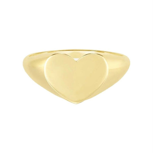 anello chevalier cuore per mignolo in argento 925 placcato oro giallo, gold heart signet ring