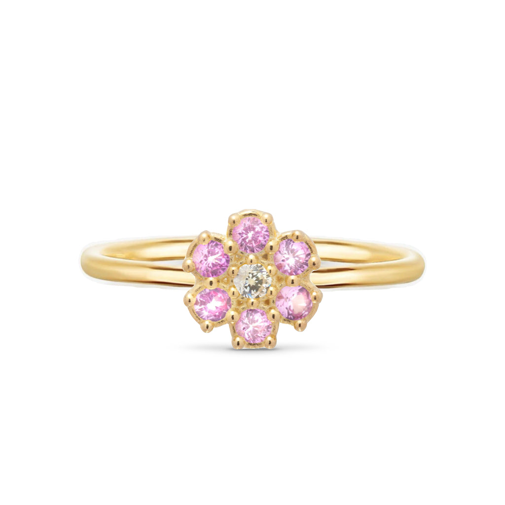 anello margherita grande con cristalli rosa