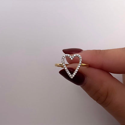 anello cuore vuoto zirconi con fedina dorata