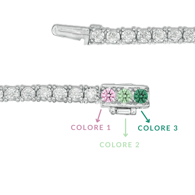 bracciale tennis con chiusura zirconi vari colori realizzata a Valenza