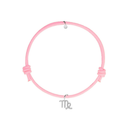 bracciale corda rosa con ciondolo segno zodiacale vergine in argento 925 e zirconi personalizzabile