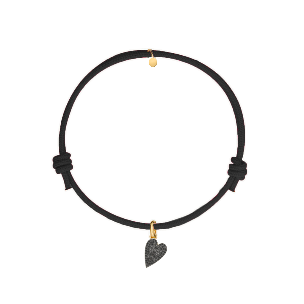 bracciale cordino nero con cuore tempestato di zirconi neri