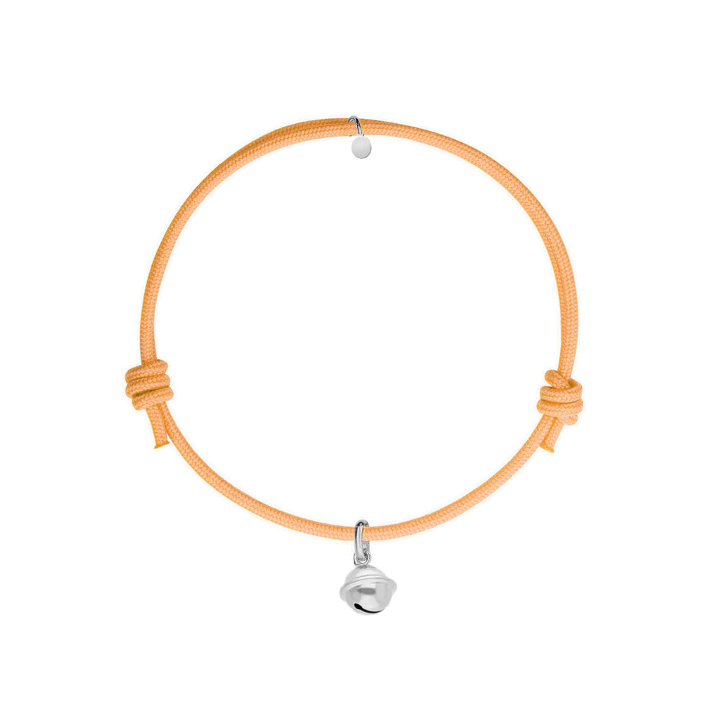 bracciale con cordino arancione con ciondolo a forma di campanella argento