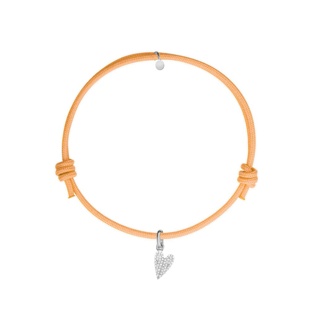 bracciale cordino arancione con charm cuore argento 925 e pave di zirconi