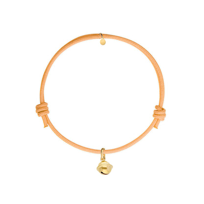 bracciale con cordino arancione e ciondolo dorato campanella portafortuna