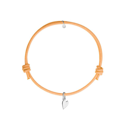 bracciale con cordino arancione e ciondolo a forma di cuore in argento 925