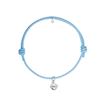 bracciale con cordino azzurro con ciondolo a forma di campanella argento