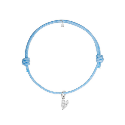 bracciale cordino azzurro con charm cuore pave di zirconi in argento 925