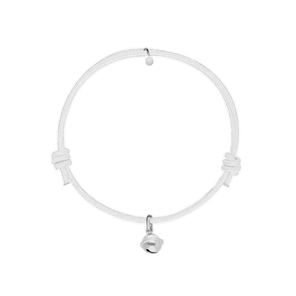 bracciale con cordino bianco con ciondolo a forma di campanella argento