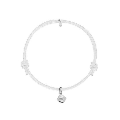 bracciale con cordino bianco con ciondolo a forma di campanella argento