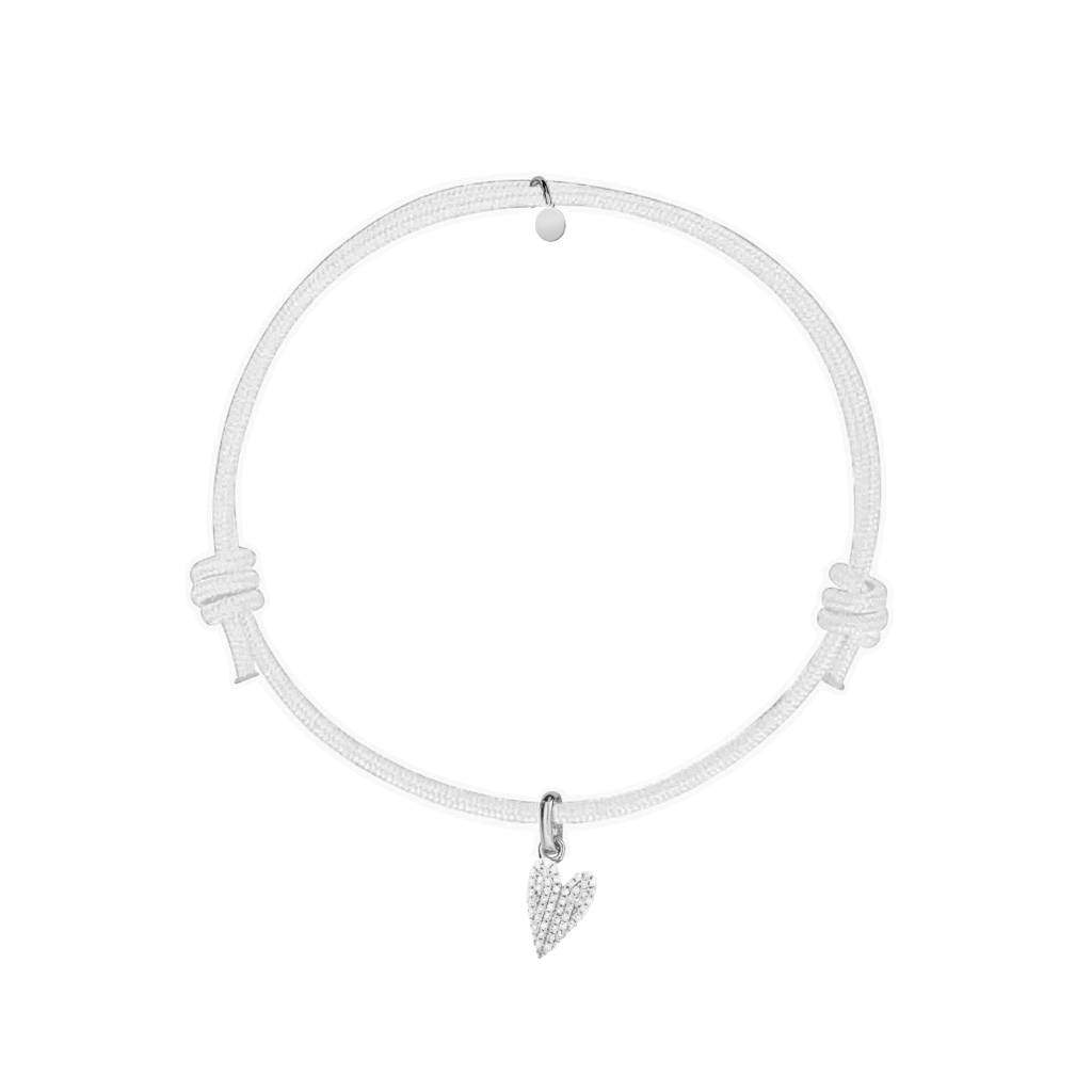 bracciale cordino bianco charm cuore argento e zirconi