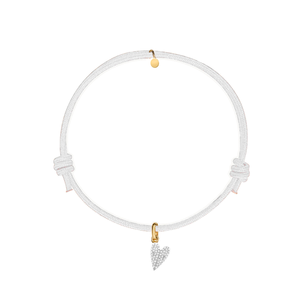 bracciale cordino bianco charm cuore zirconi 