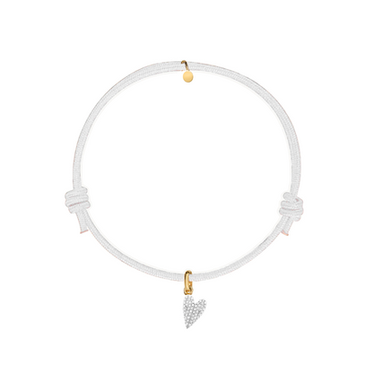 bracciale cordino bianco charm cuore zirconi 