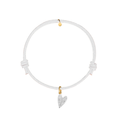 bracciale corda bianco con ciondolo a cuore in argento 925 placcato oro