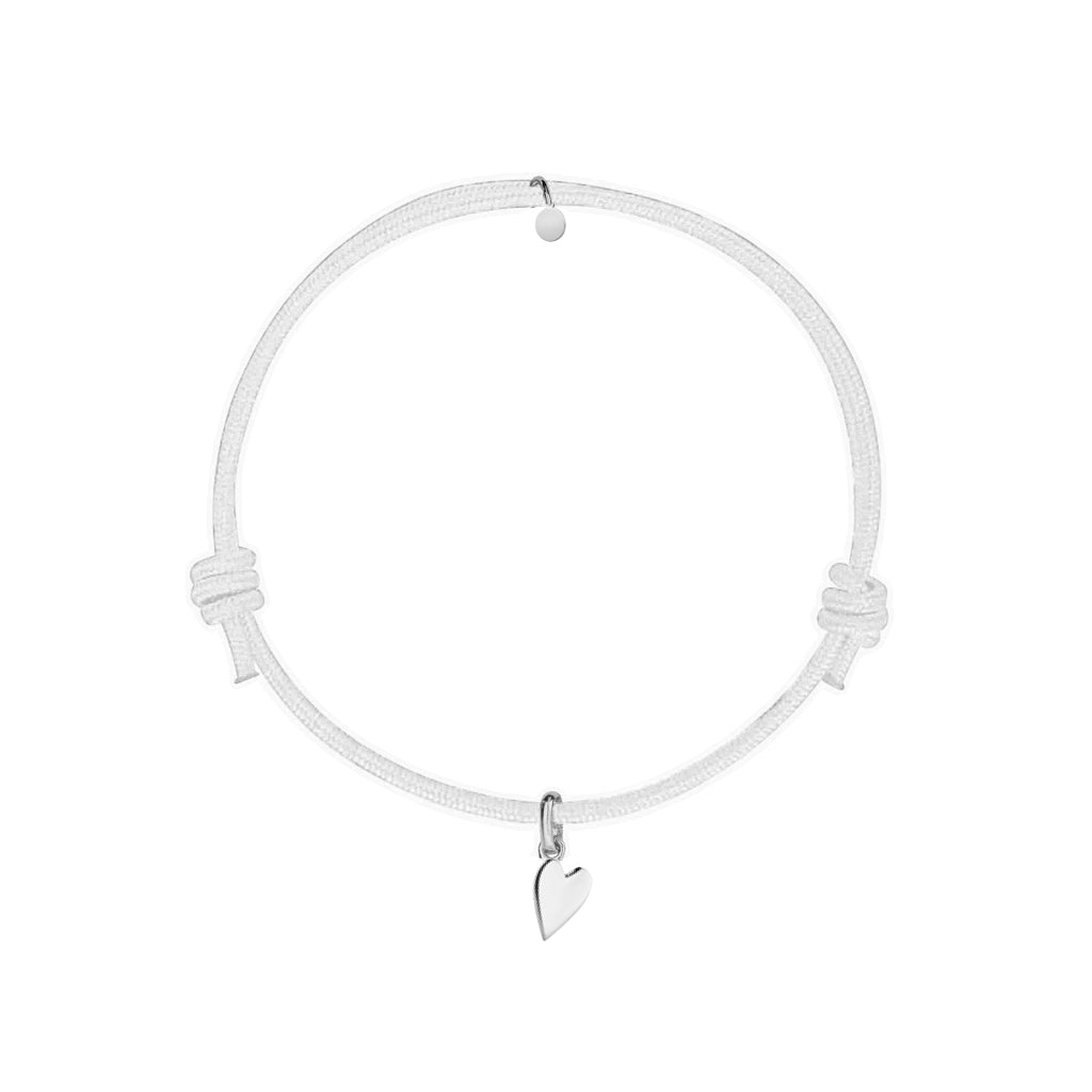 bracciale con cordino bianco e ciondolo in argento 925 a forma di cuore