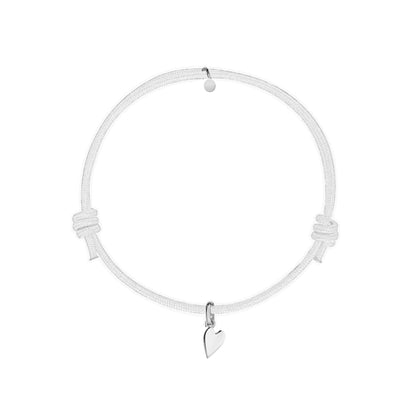 bracciale con cordino bianco e ciondolo in argento 925 a forma di cuore