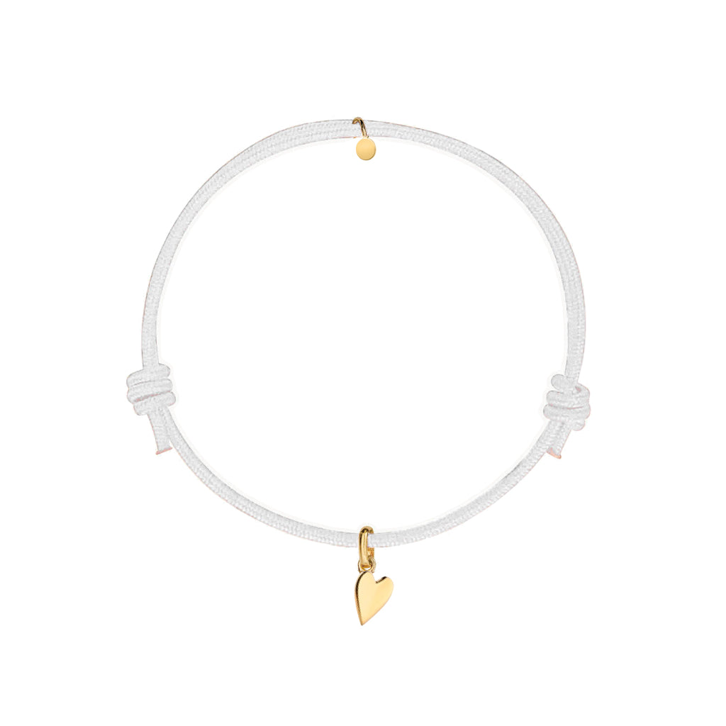 bracciale personalizzabile con cordino bianco e ciondolo a forma di cuore dorato