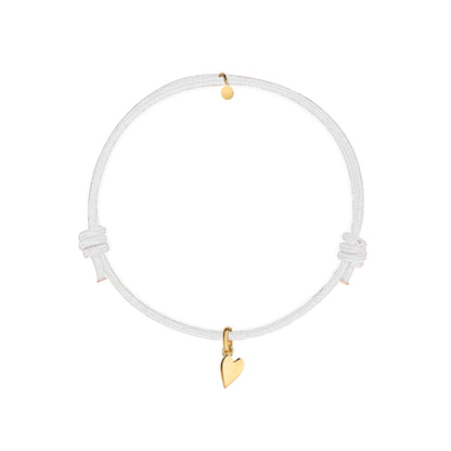 bracciale personalizzabile con cordino bianco e ciondolo a forma di cuore dorato