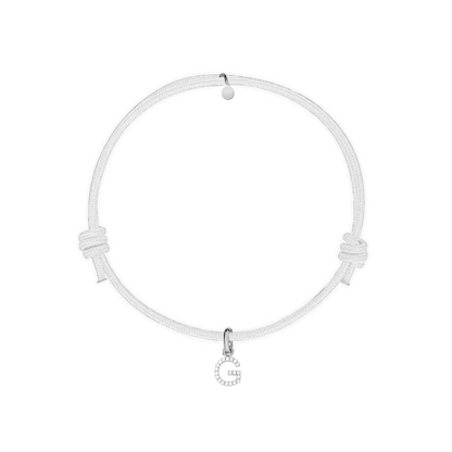 bracciale cordino bianco con ciondolo lettera g in argento 925 e zirconi