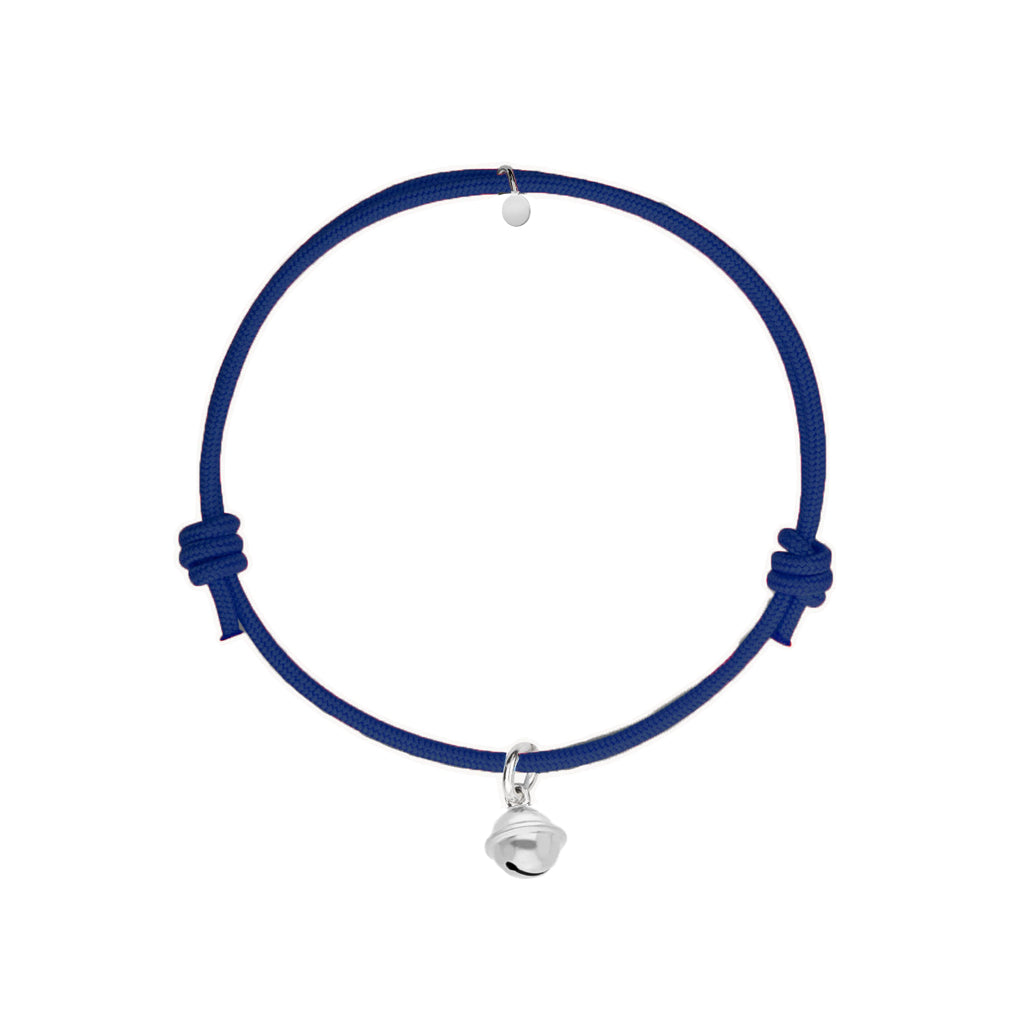 bracciale con cordino blu con ciondolo a forma di campanella argento