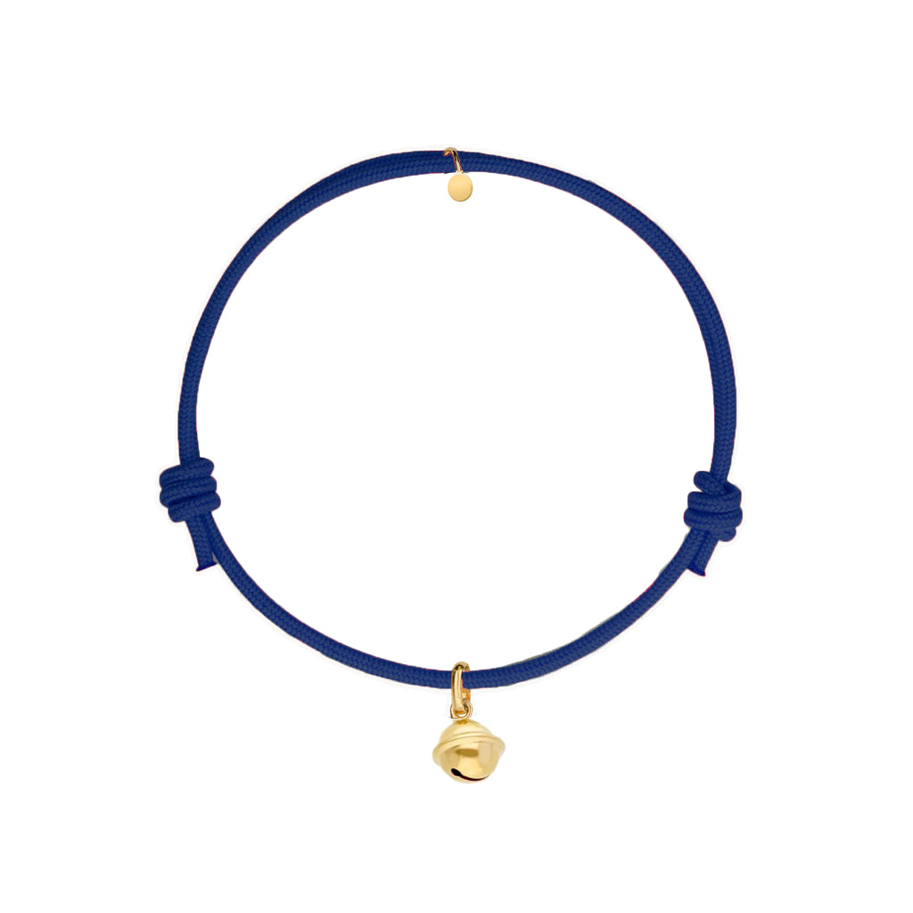 bracciale cordino blu notte con ciondolo campanella dorato