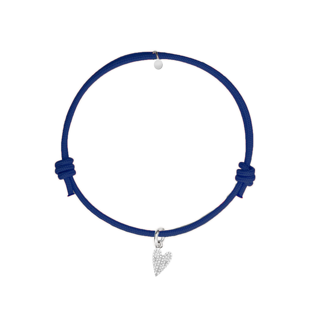 bracciale cordino blu con charm cuore in argento 925 e zirconi