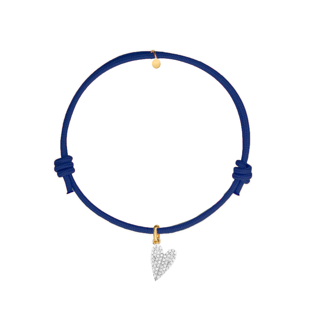 bracciale corda blu con ciondolo cuore diamanti