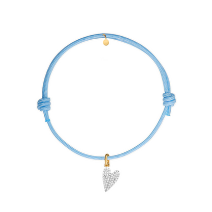 bracciale in corda celeste con ciondolo a cuore in argento 925