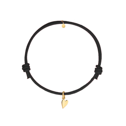 bracciale con cordino nero e ciondolo cuore oro