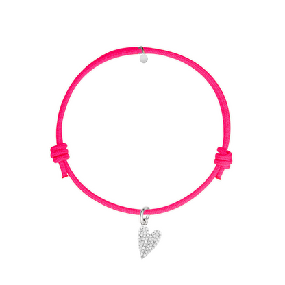 bracciale in cordino fucsia con ciondolo a cuore in pavè di diamanti