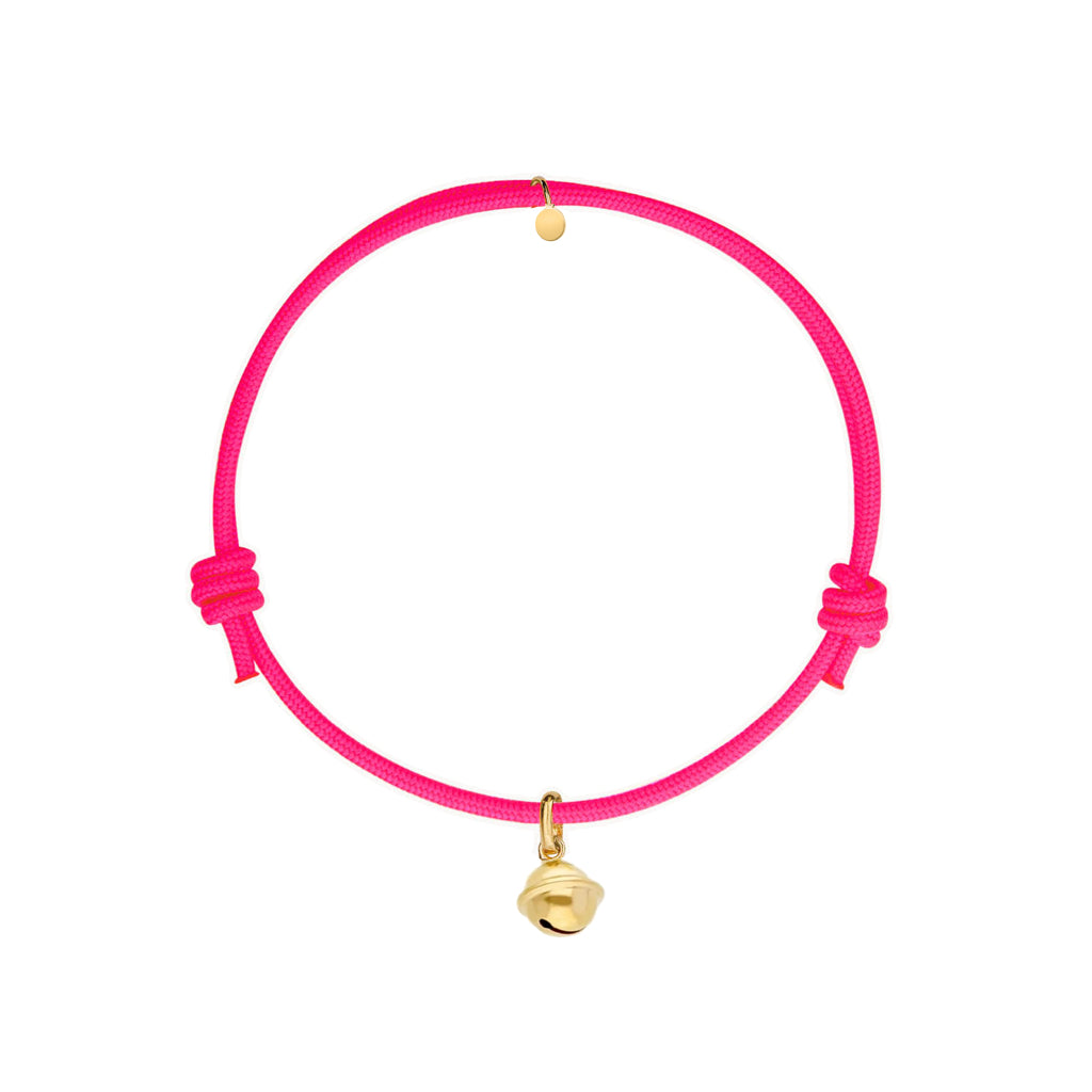 bracciale con cordino fucsia e ciondolo portafortuna dorato