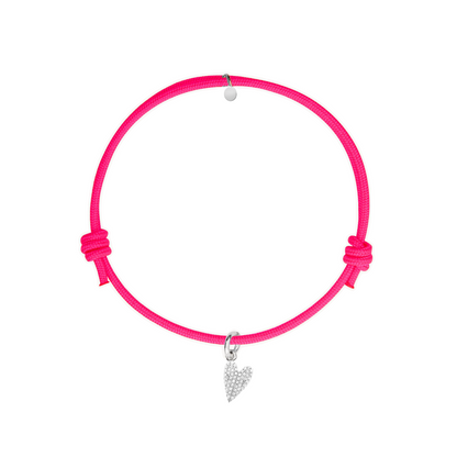 bracciale cordino fucsia con charm a forma di cuore in argento 925 pave di zirconi