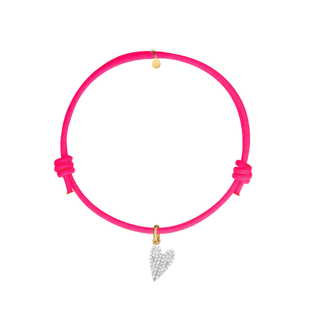 bracciale corda fucsia con ciondolo a forma di cuore allungato in argento 925