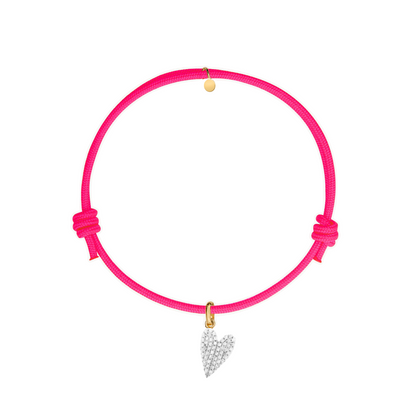 bracciale corda fucsia con ciondolo a forma di cuore allungato in argento 925