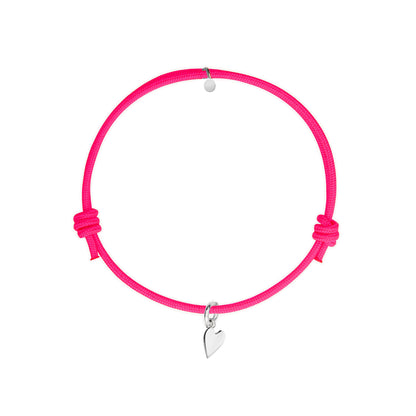 bracciale con cordino fucsia e cuore in argento 925