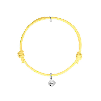 bracciale con cordino giallo con ciondolo a forma di campanella argento