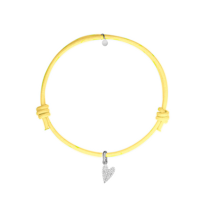 bracciale cordino giallo con charm cuore argento 925 e pave di zirconi