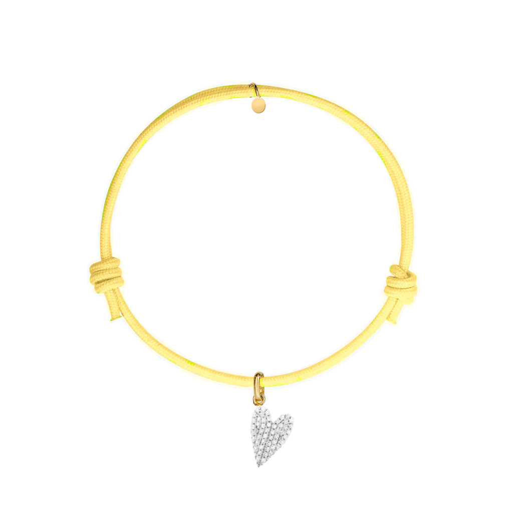 bracciale cordino giallo con ciondolo a forma di cuore 