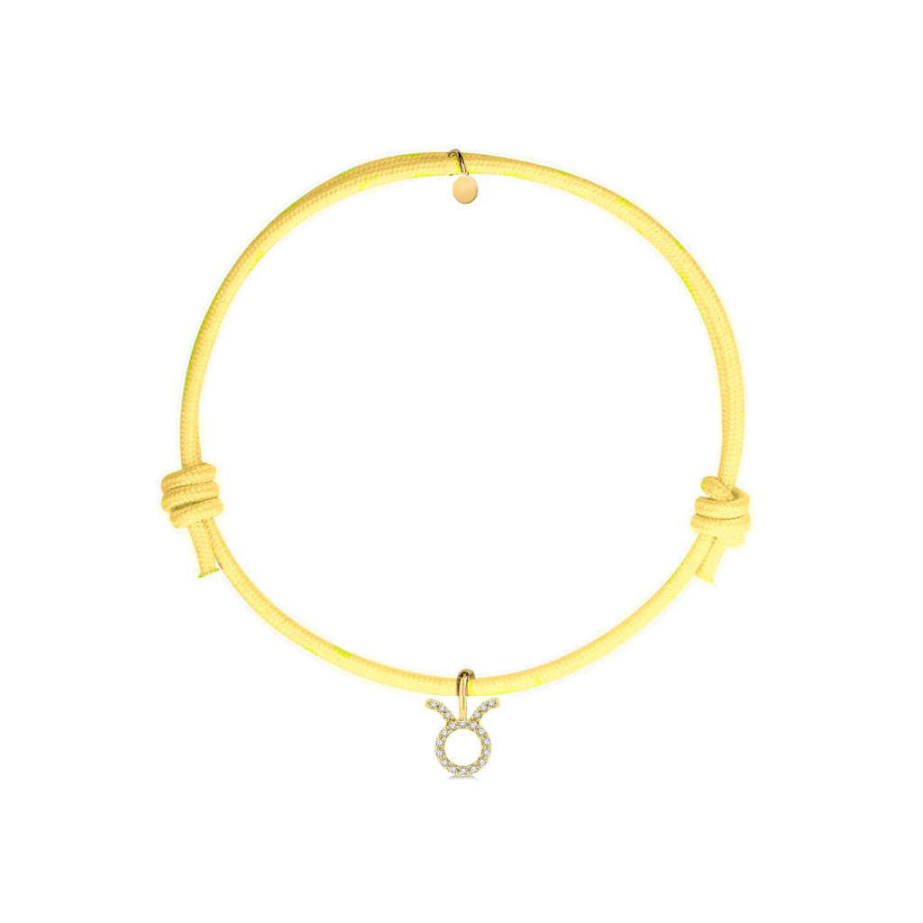 bracciale segno zodiacale toro cordino colorato giallo dorato in argento 925 e zirconi