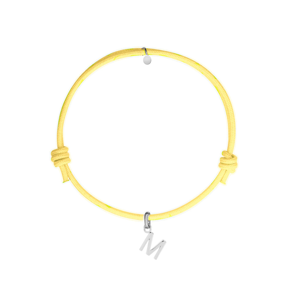 bracciale con cordino giallo e ciondolo iniziale in argento 925 personalizzabile