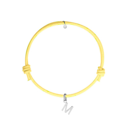 bracciale con cordino giallo e ciondolo iniziale in argento 925 personalizzabile