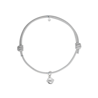 bracciale con cordino grigio con ciondolo a forma di campanella argento