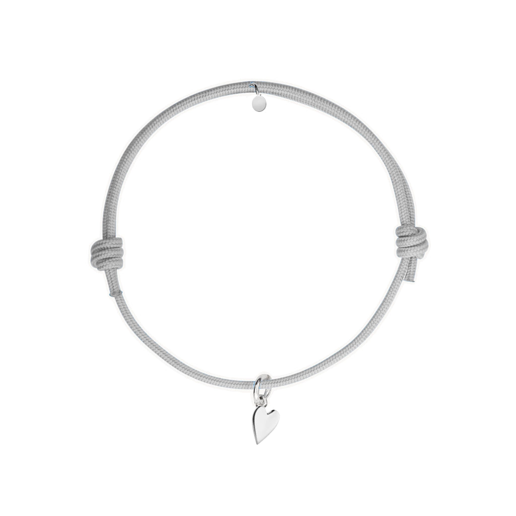 bracciale cordino grigio con ciondolo cuore in argento 925