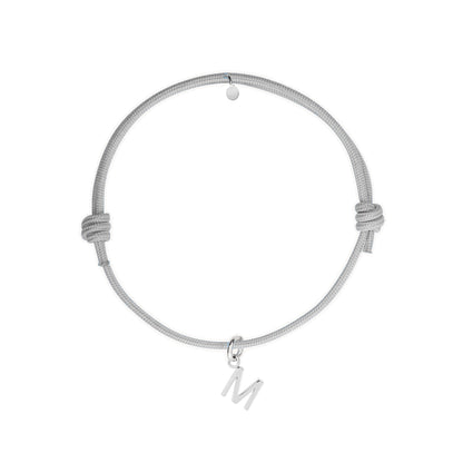 bracciale con cordino grigio e ciondolo iniziale in argento 925 personalizzabile