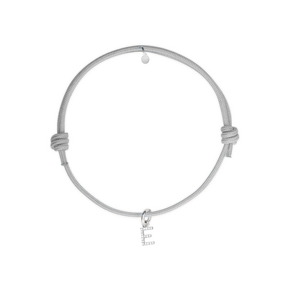 bracciale in cotone grigio con ciondolo iniziale zirconi