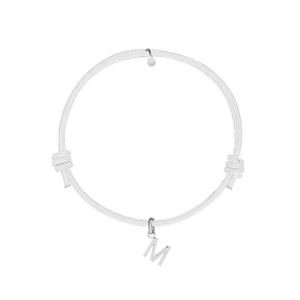 bracciale con cordino bianco e ciondolo iniziale in argento 925 personalizzabile